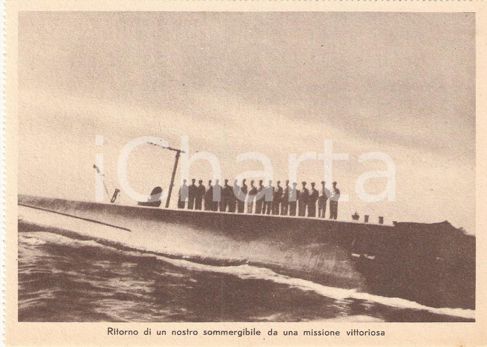 Cartolina originale da collezione 1940 ca WW2 MARINA MILITARE Sommergibile torna da missione vittoriosa Cartolina 1