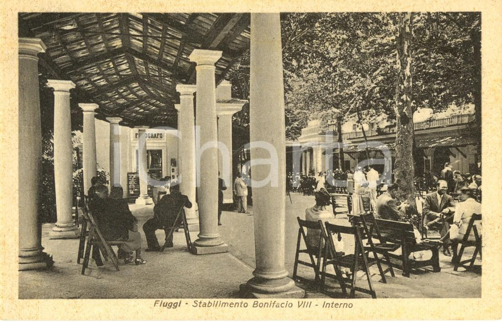 Cartolina originale da collezione 1943 TERME DI FIUGGI FR Interno dello stabilimento BONIFACIO VIII ANIMATA FP 1