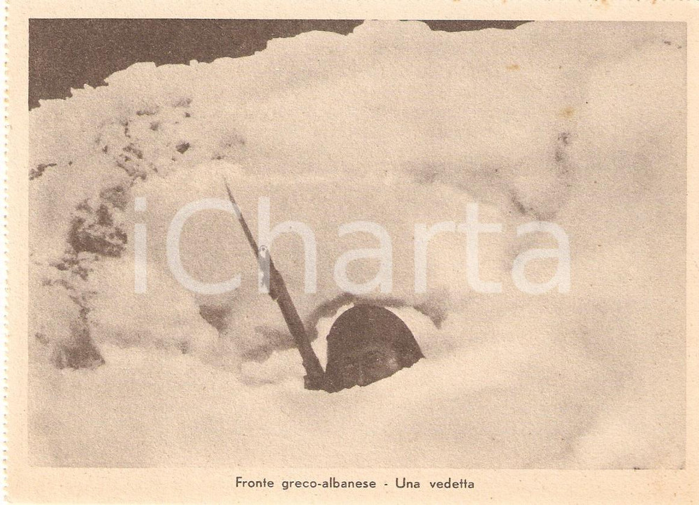 Cartolina originale da collezione 1940 ca WW2 Fronte grecoalbanese Vedetta alpina nascosta nella neve Cartolina 1