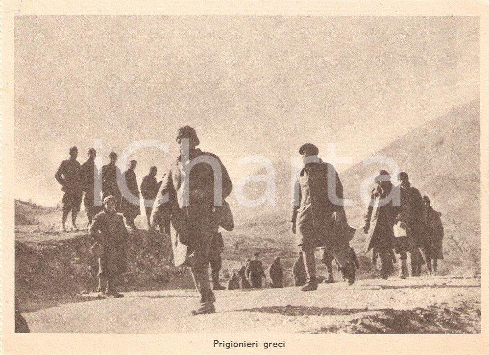Cartolina originale da collezione 1940 ca WW2 Fronte grecoalbanese Prigionieri greci in marcia Cartolina 1