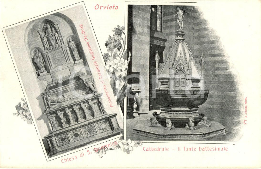 Cartolina originale da collezione 1900 ca ORVIETO TR Vedutine monumenti chiesa SAN DOMENICO e cattedrale ASSUNTA 1