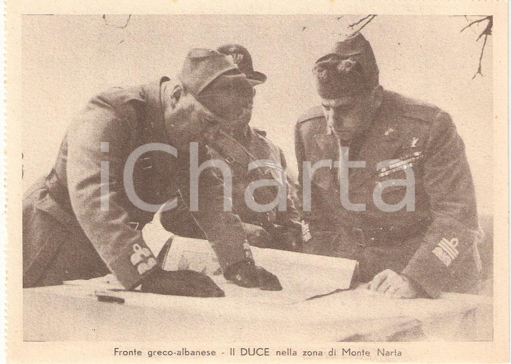 Cartolina originale da collezione 1940 ca WW2 Fronte grecoalbanese Benito MUSSOLINI nella zona di MONTE NARTA FG 1