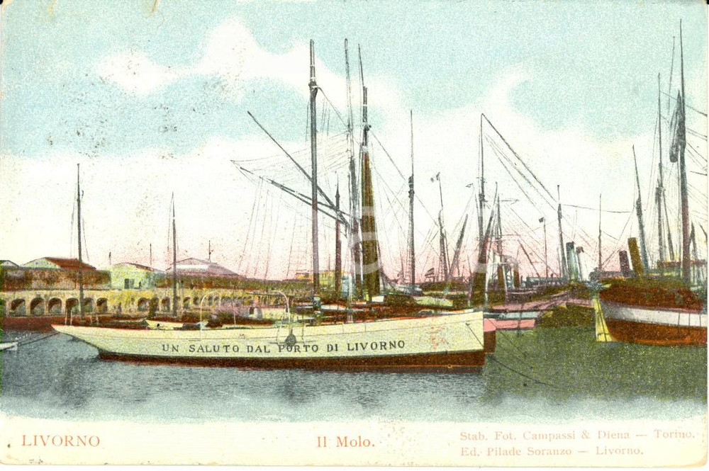 Cartolina originale da collezione 1906 LIVORNO Barche ormeggiate al porto cittadino Cartolina postale FP VG 1