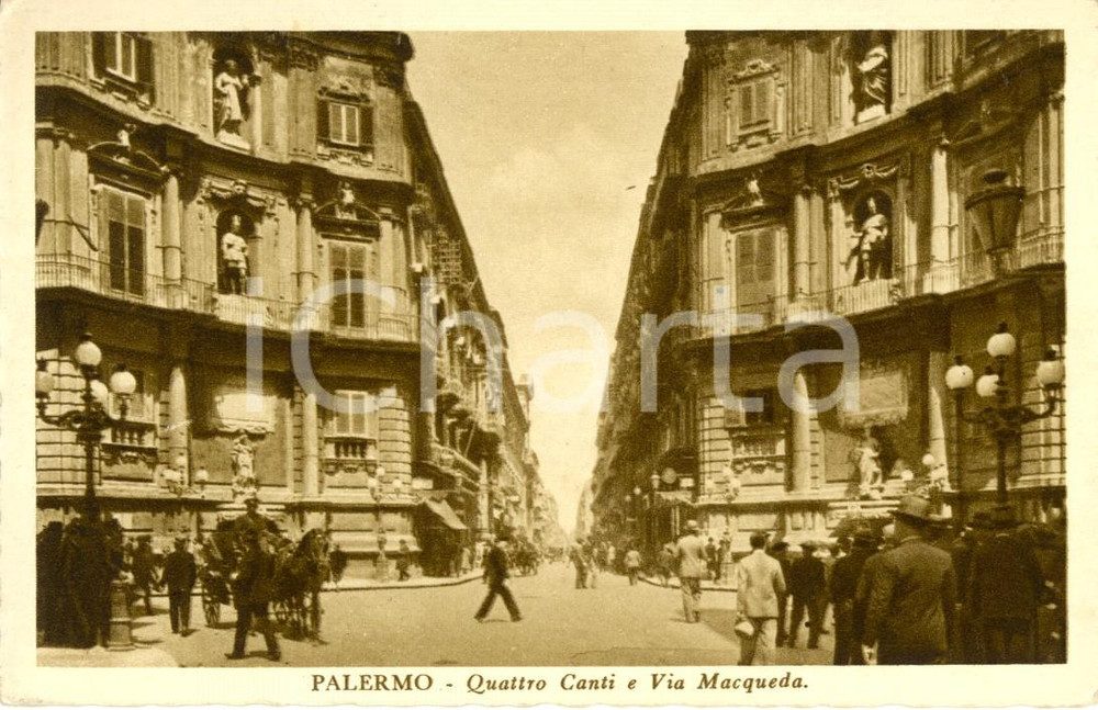 Cartolina originale da collezione 1935 PALERMO I Quattro Canti e via MACQUEDA Cartolina postale ANIMATA FP NV 1