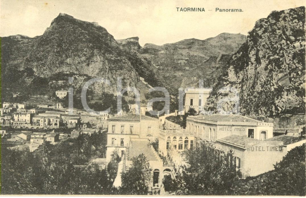 Cartolina originale da collezione 1920 ca TAORMINA ME Panorama dell abitato con hotel TIMEO Cartolina FP NV 1