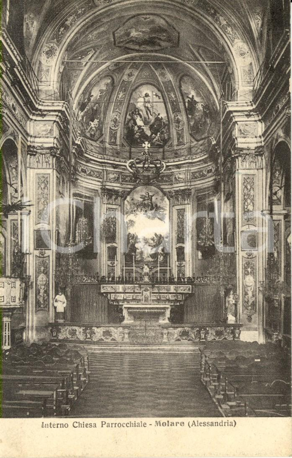 Cartolina originale da collezione 1915 ca MOLARE AL Interno della chiesa parrocchiale di SANT URBANO FP VG 1