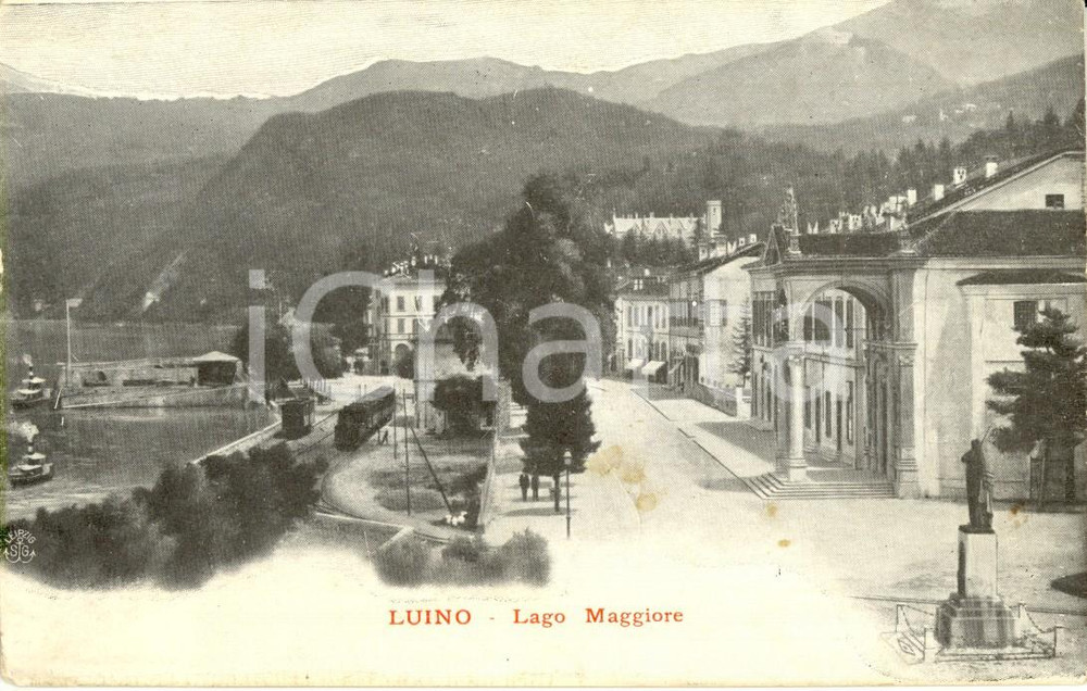 Cartolina originale da collezione 1900 ca LUINO VA LAGO MAGGIORE Panorama dell abitato Cartolina ANIMATA FP NV 1