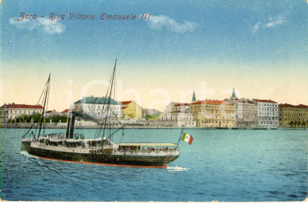 Cartolina originale da collezione 1920 ca ZARA / ZADAR CROAZIA Veduta di Riva VITTORIO EMANUELE III ANIMATA FP 1
