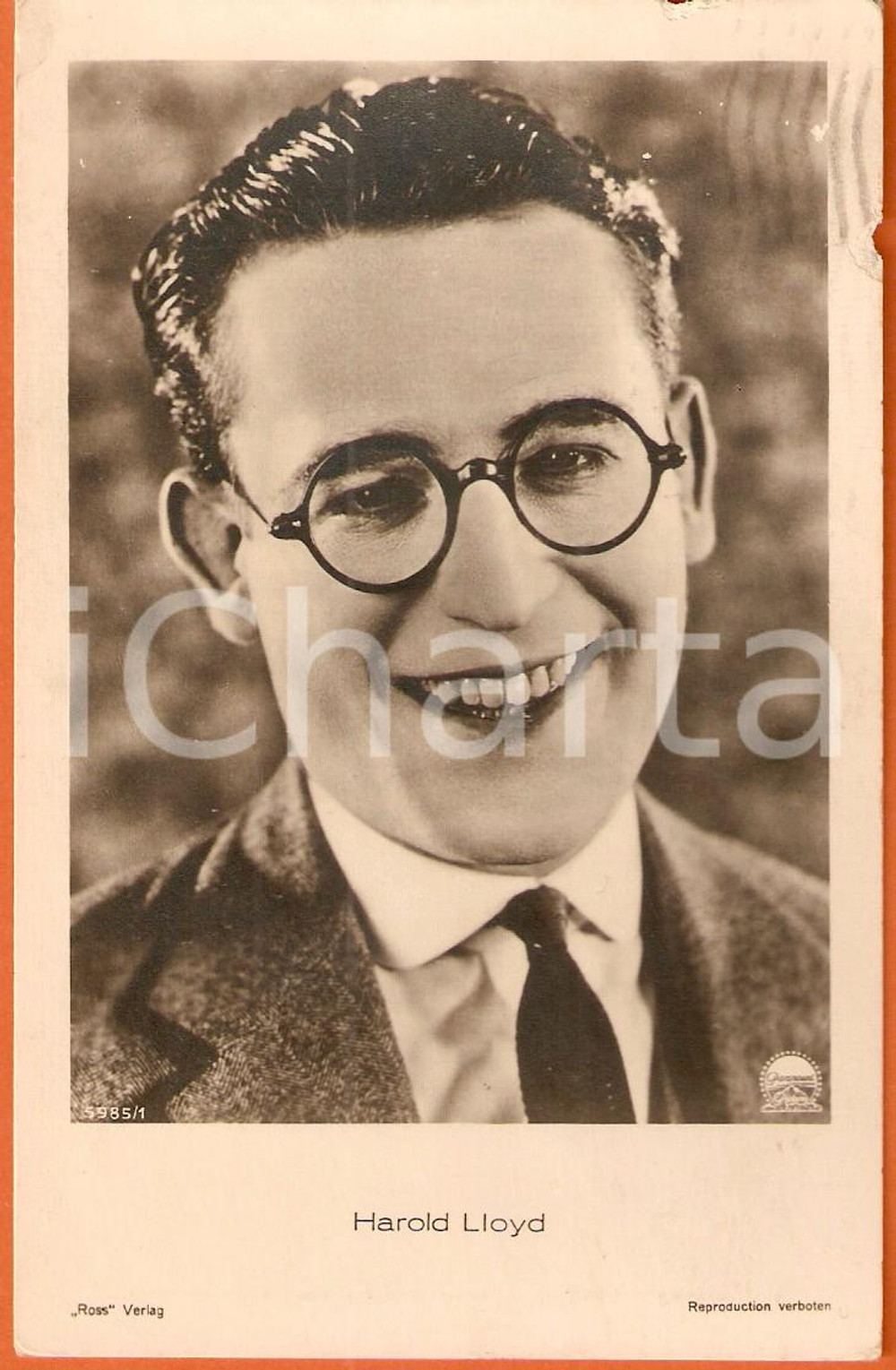 Cartolina originale da collezione 1935 CINEMA Actor Harold LLOYD Portrait PARAMOUNT Cartolina FP VG 1