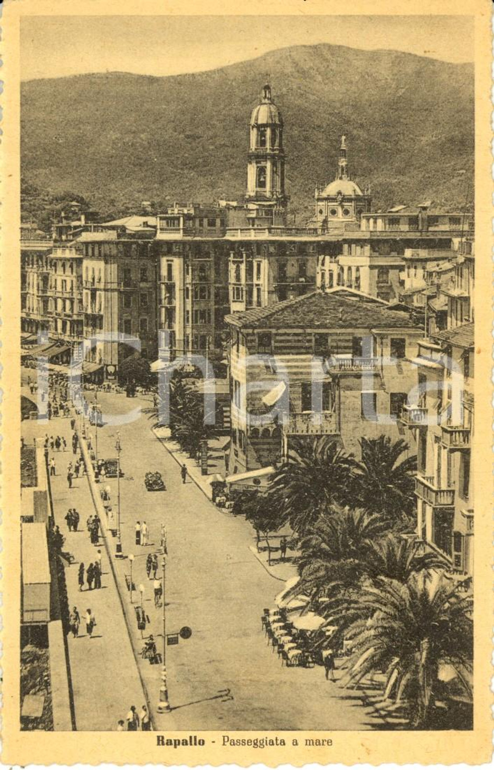 Cartolina originale da collezione 1946 RAPALLO GE Veduta passeggiata a mare con Basilica SANTI GERVASIO PROTASIO 1