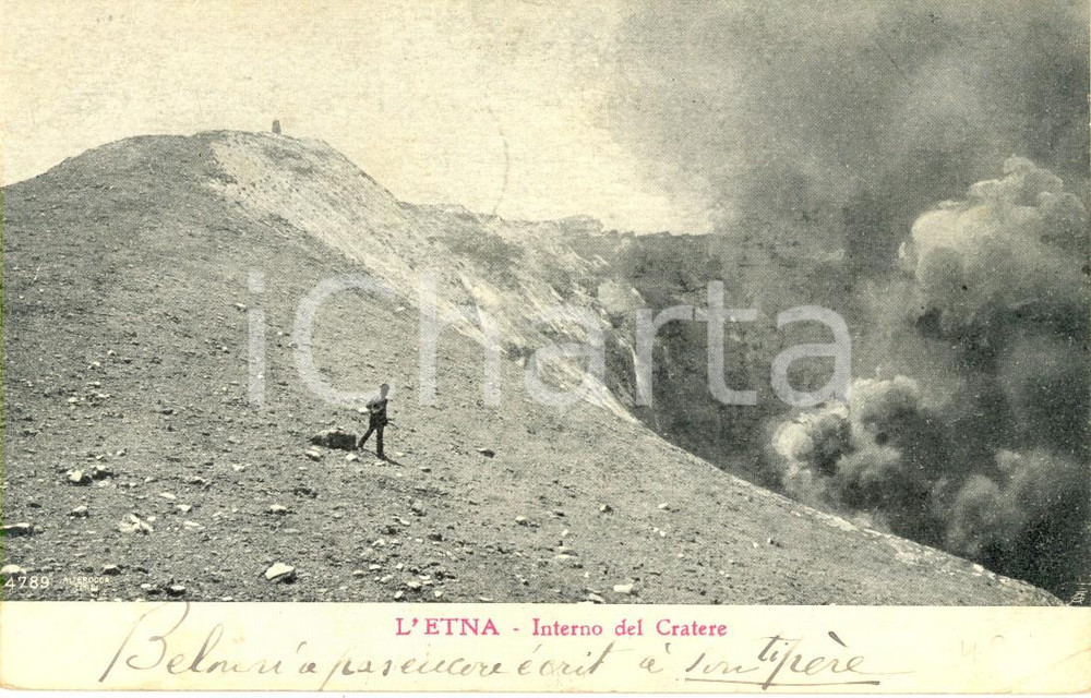 Cartolina originale da collezione 1907 CATANIA L interno del cratere dell ETNA Cartolina postale ANIMATA FP VG 1