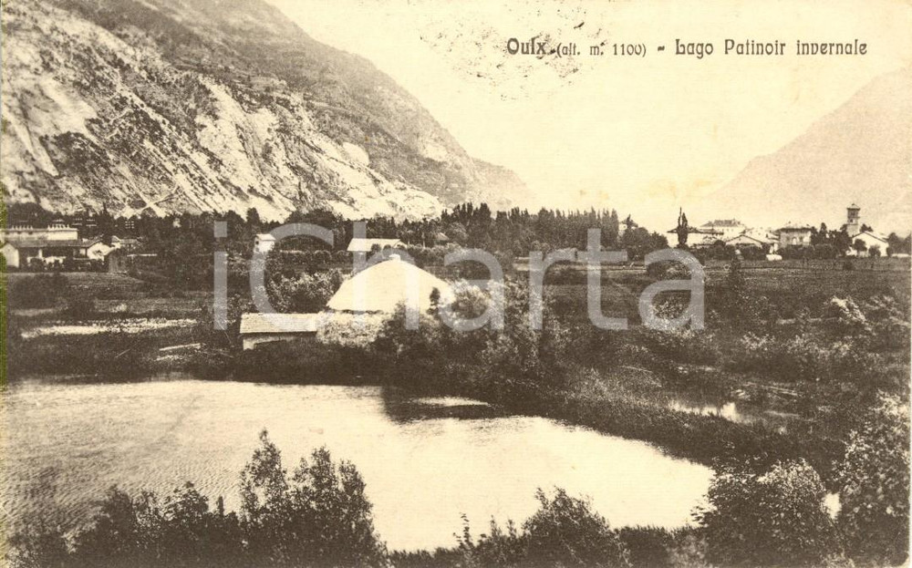 Cartolina originale da collezione 1916 OULX TO Il lago BORELLO usato come patinoir invernale Cartolina FP VG 1