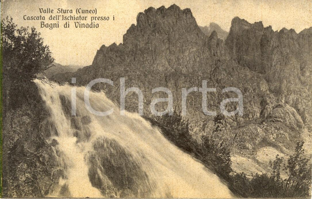 Cartolina originale da collezione 1920 ca VINADIO CN VALLE STURA Cascata ISCHIATOR presso frazione BAGNI FP NV 1
