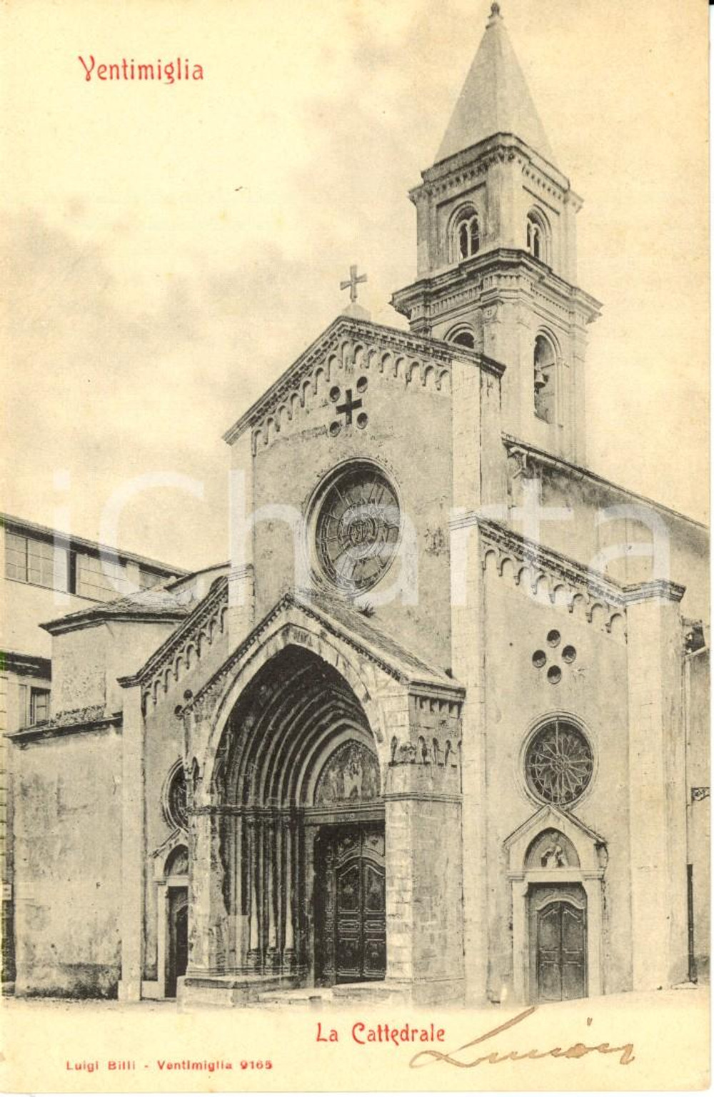 Cartolina originale da collezione 1900 ca VENTIMIGLIA IM Facciata della Cattedrale di SANTA MARIA ASSUNTA FP VG 1