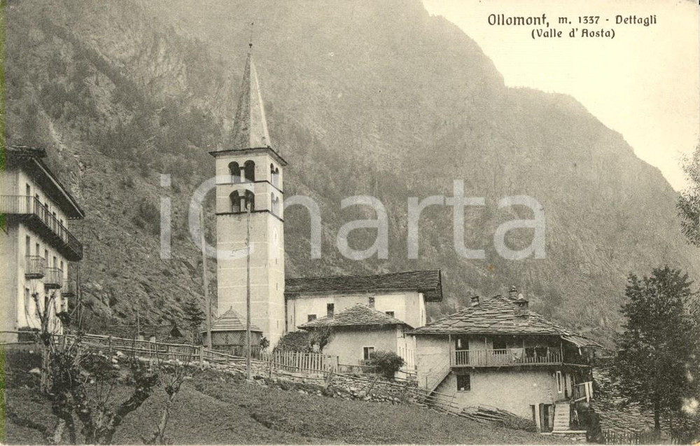 Cartolina originale da collezione 1920 ca OLLOMONT AO Campanile della chiesa di SANT AGOSTINO Cartolina FP NV 1