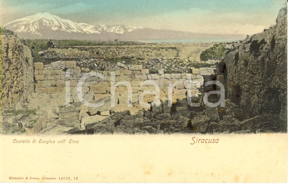 Cartolina originale da collezione 1900 ca SIRACUSA Il Castello di EURYLUS con l ETNA sullo sfondo Cartolina FP NV 1