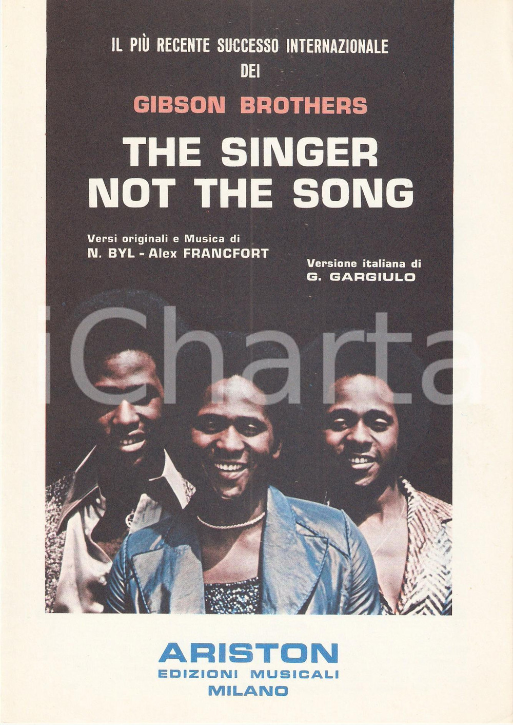Oggetto da collezione cartaceo 1977 FESTIVALBAR  GIBSON BROTHERS Singer not the song Mio dolce vizio Spartito 1