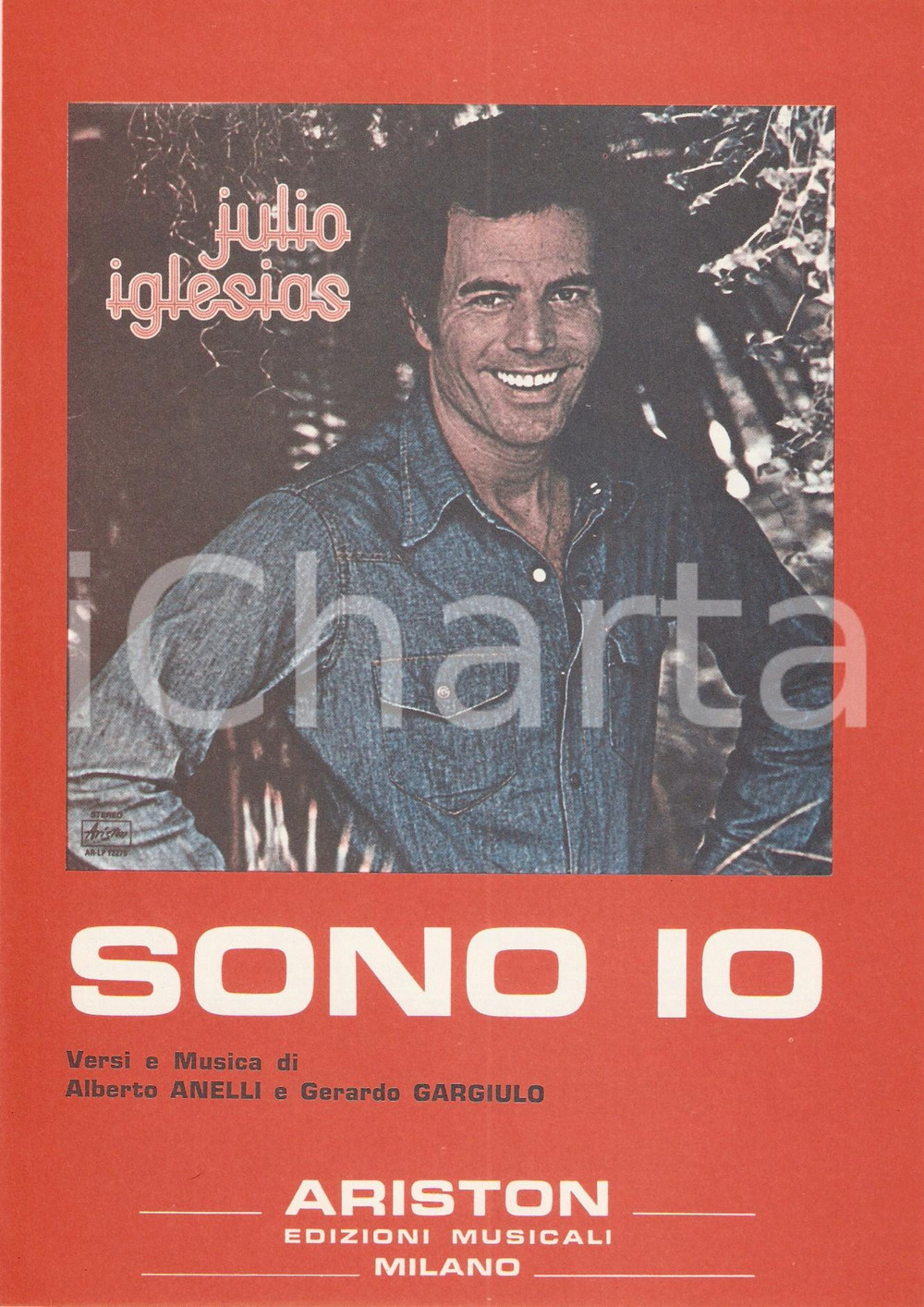 Oggetto da collezione cartaceo 1978 Julio IGLESIAS Sono io Edizioni musicali ARISTON MUSIC Spartito ILLUSTRATO 1