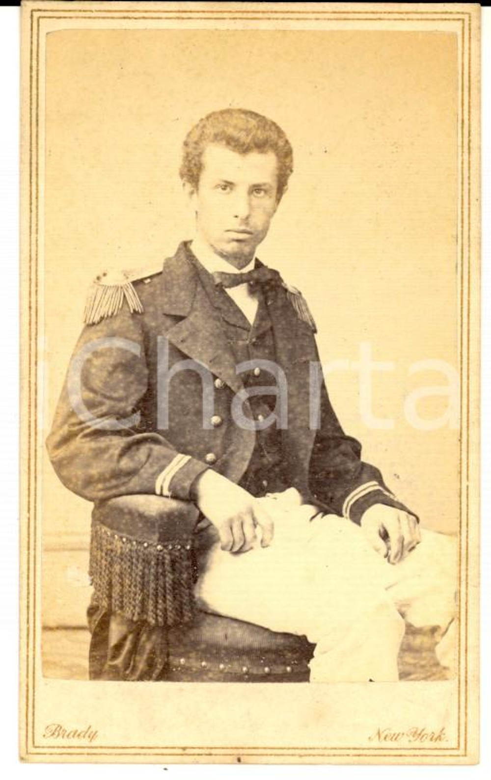 Fotografia d epoca originale 1870 ca US ARMY NEW YORK Ritratto di ufficiale seduto Foto BRADY S 1