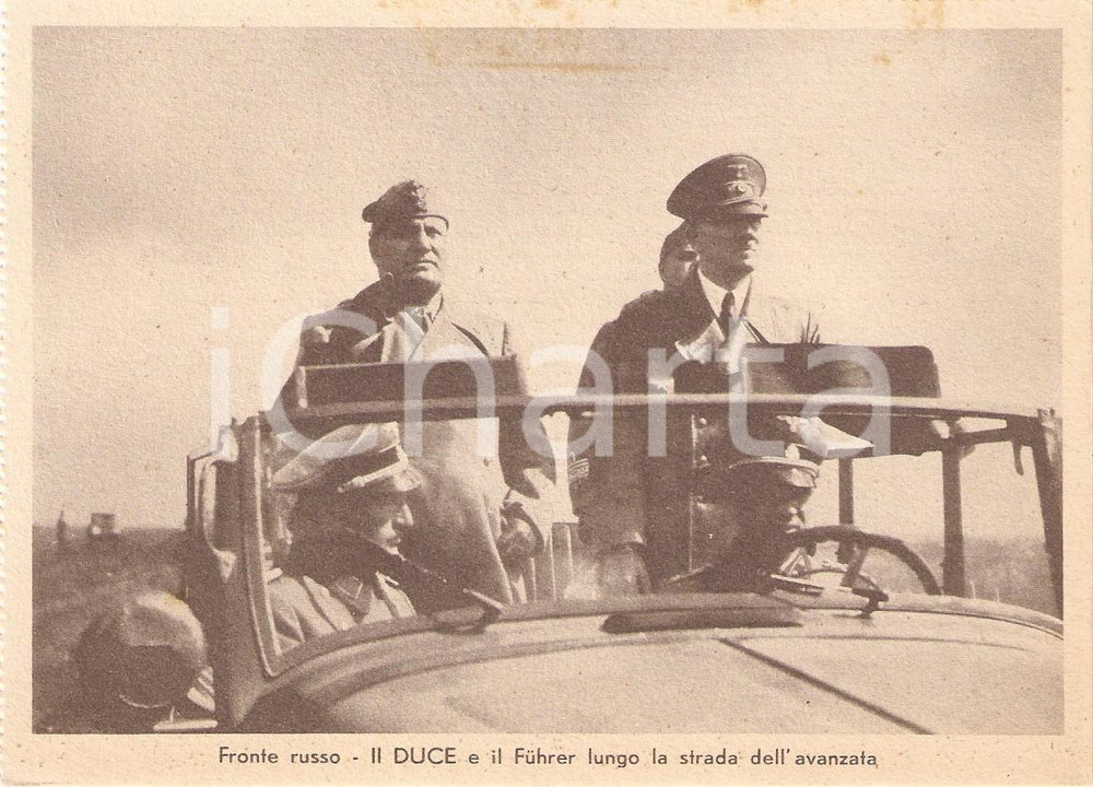 Cartolina originale da collezione 1940 ca WW2 Fronte russo Benito MUSSOLINI Adolf HOTLER in camionetta Cartolina 1