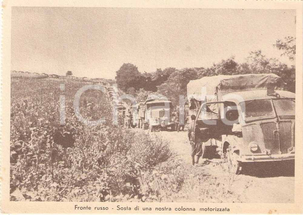 Cartolina originale da collezione 1940 ca WW2 Fronte russo Sosta di una colonna motorizzata Cartolina FG NV 1