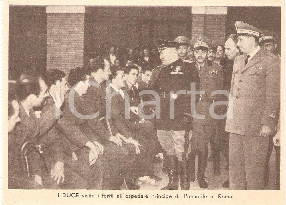 Cartolina originale da collezione 1940 ca ROMA Ospedale PRINCIPE PIEMONTE Benito MUSSOLINI visita feriti Cartolina 1