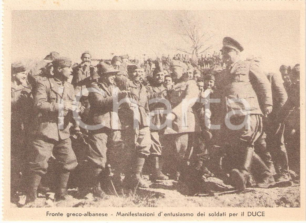 1940 WW2 Fronte greco-albanese Militari in festa per visita del DUCE Cartolina