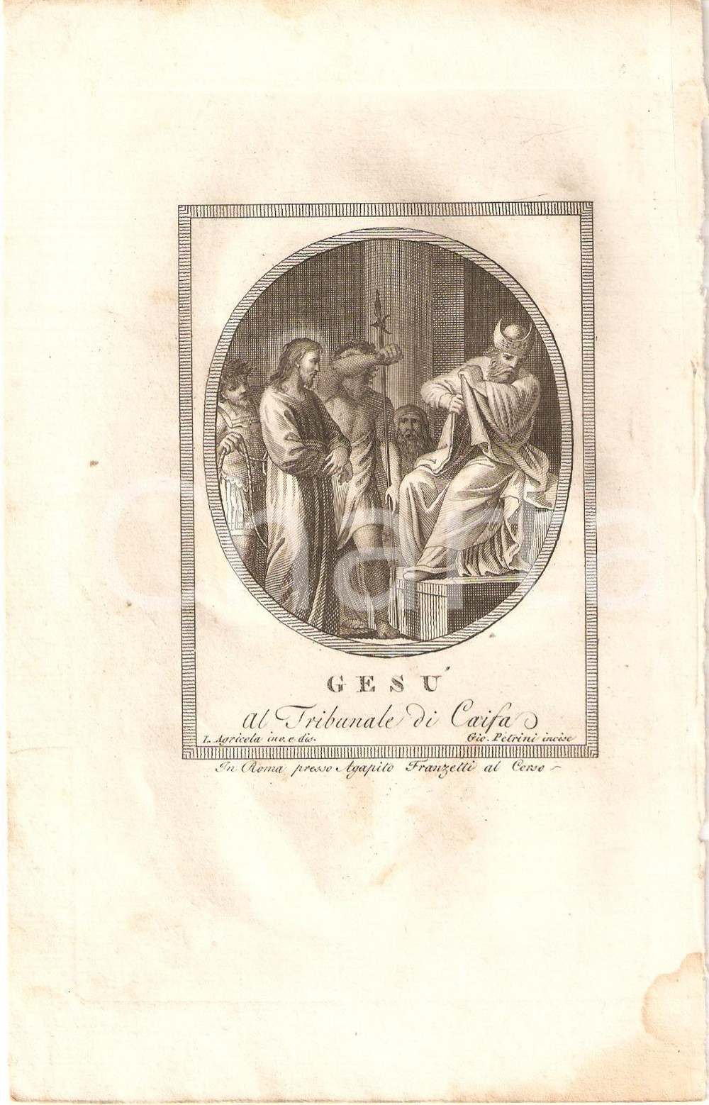 Stampa, bozzetto originale 1790 ca ROMA GesÃ¹ al tribunale di Caifa incisore Giovanni PETRINI Stampa 1