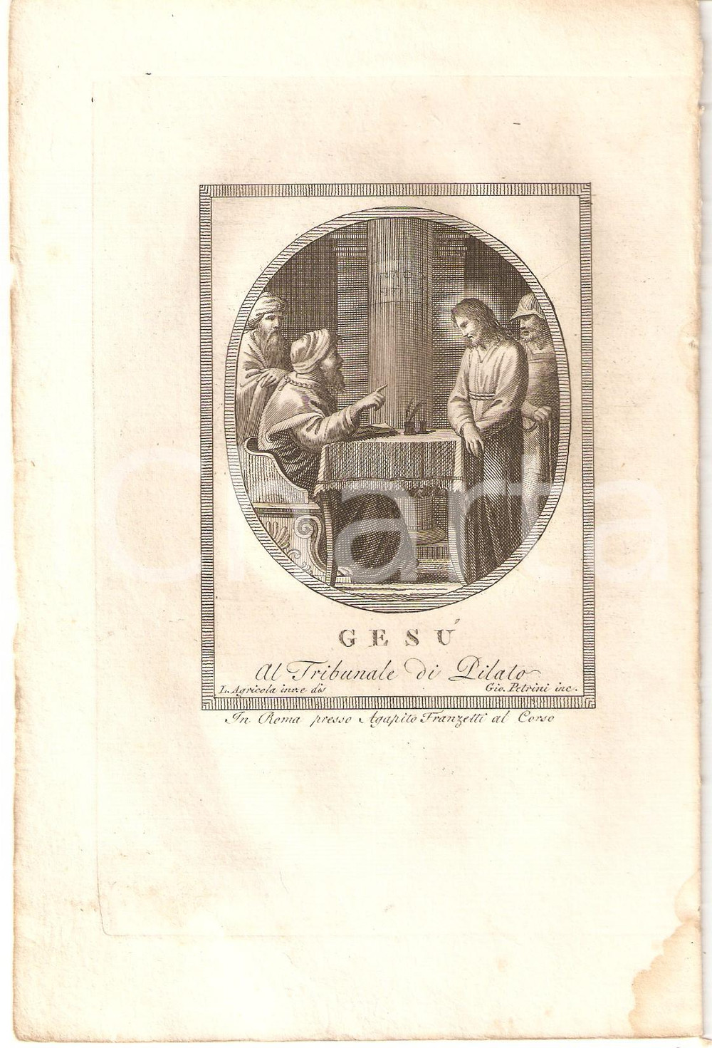 Stampa, bozzetto originale 1790 ca ROMA GesÃ¹ al tribunale di Pilato incisore Giovanni PETRINI Stampa 1