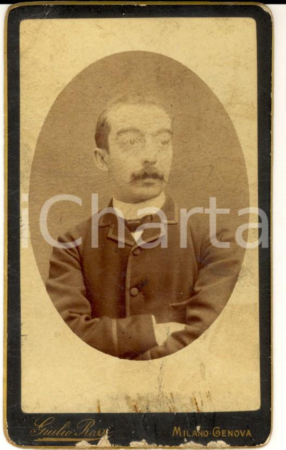 Fotografia d epoca originale 1890 ca GENOVA Ritratto di giovane uomoFotografia GIULIO ROSSI  6x10 1