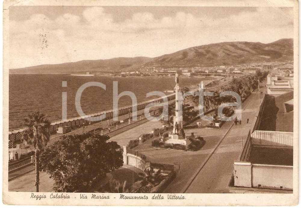 Cartolina originale da collezione 1950 REGGIO CALABRIA Monumento della Vittoria in Via Marina Cartolina FG VG 1