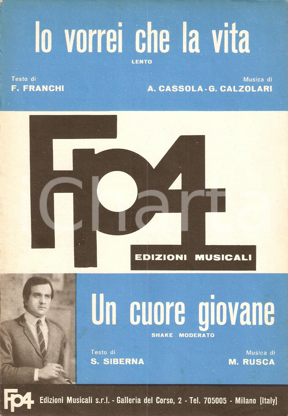 Oggetto da collezione cartaceo 1966 MUSICA Io vorrei che la vita  Un cuore giovane Spartito Ed. FP4  MILANO 1