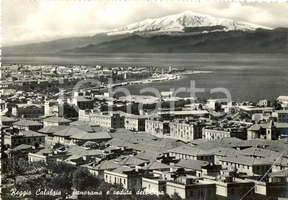 Cartolina originale da collezione 1954 REGGIO CALABRIA Panorama della cittÃ  e veduta dell ETNA Cartolina FG VG 1