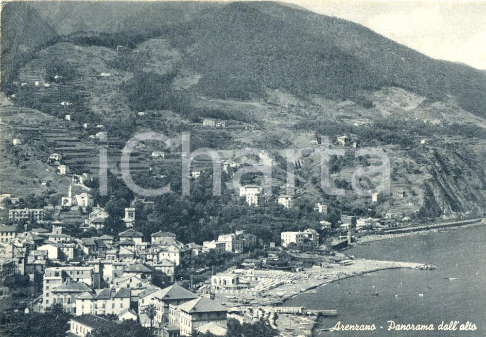 Cartolina originale da collezione 1954 ARENZANO GE Panorama dall alto del paese e della costa Cartolina FG VG 1