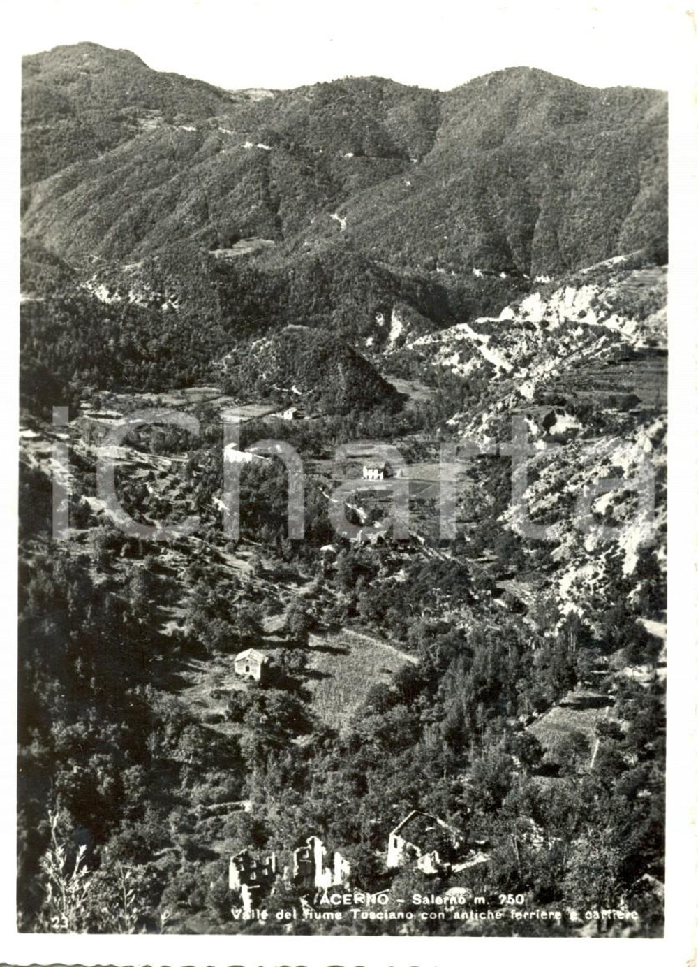 Cartolina originale da collezione 1961 ACERNO SA Valle del fiume TUSCIANO con antiche cartiere e miniere FG VG 1