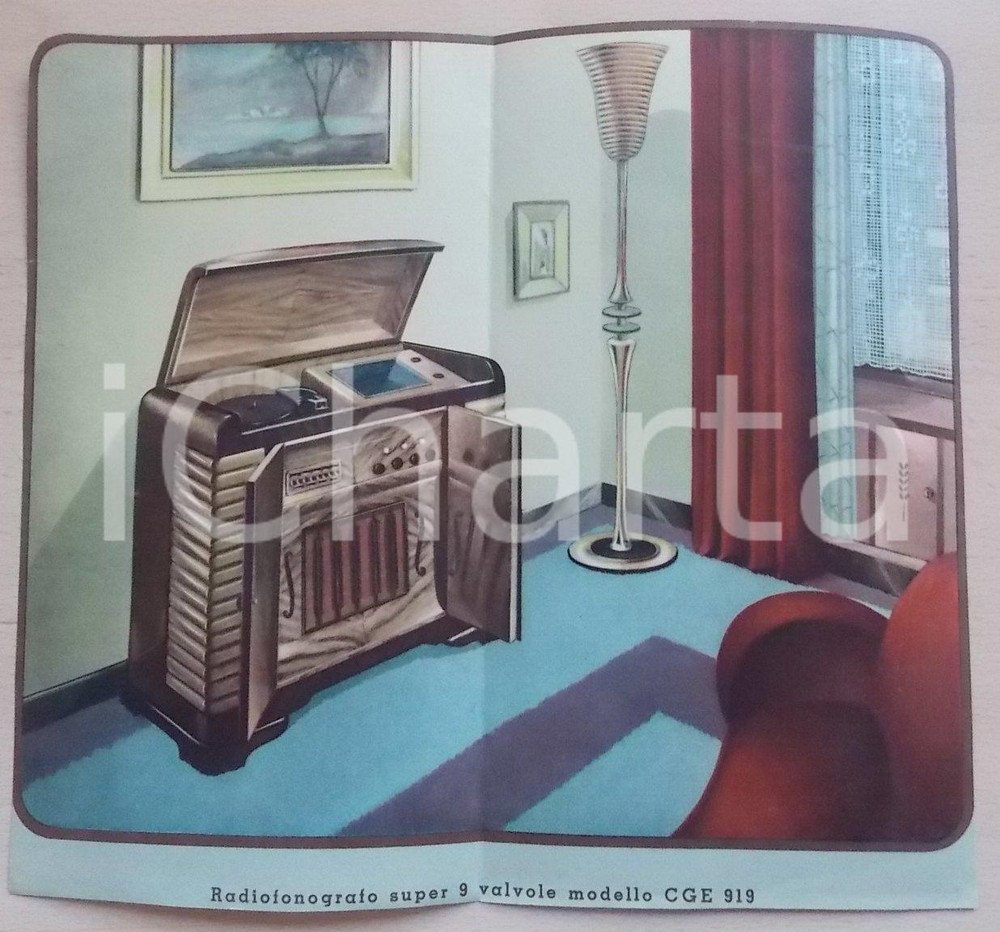 Materiale pubblicitario d’epoca 1935 ca MILANO COMPAGNIA GENERALE ELETTRICITA  Radiofonografo 9 valvole CGE 919 1