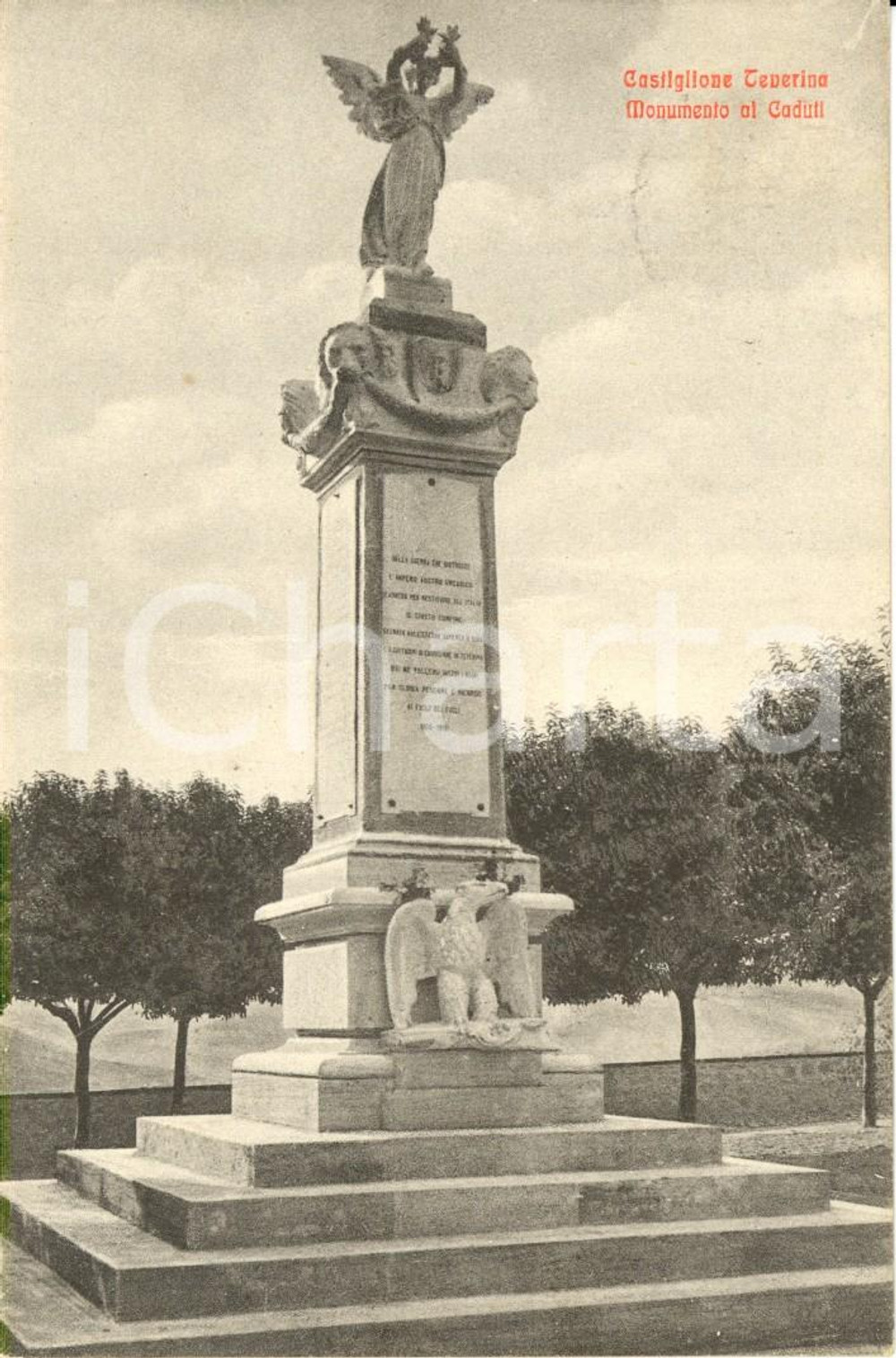 Cartolina originale da collezione 1928 CASTIGLIONE IN TEVERINA VT Veduta del monumento ai Caduti Cartolina FP VG 1