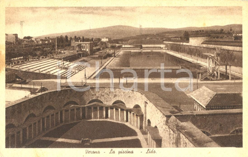 Cartolina originale da collezione 1950 VERONA Veduta della piscina e del Lido Cartolina postale FP VG 1