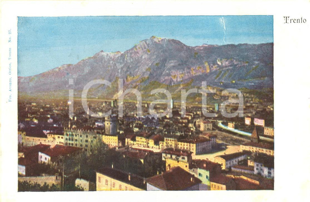 Cartolina originale da collezione 1900 TRENTO Panorama della cittÃ  con il MONTE BONDONE Cartolina FP VG 1