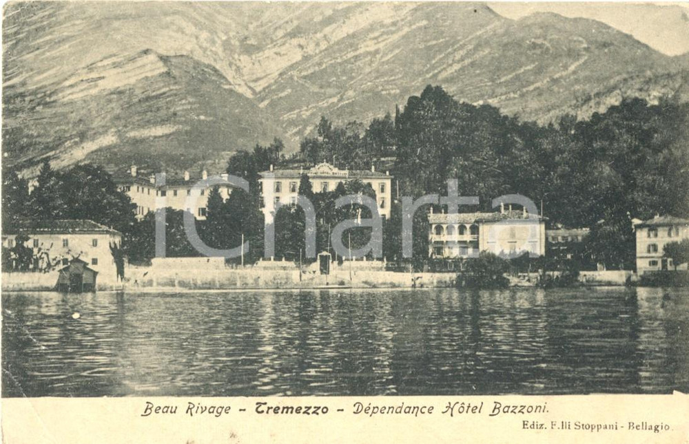 Cartolina originale da collezione 1900 ca TREMEZZO CO Vista del lago dall hotel BAZZONI Cartolina postale FP NV 1