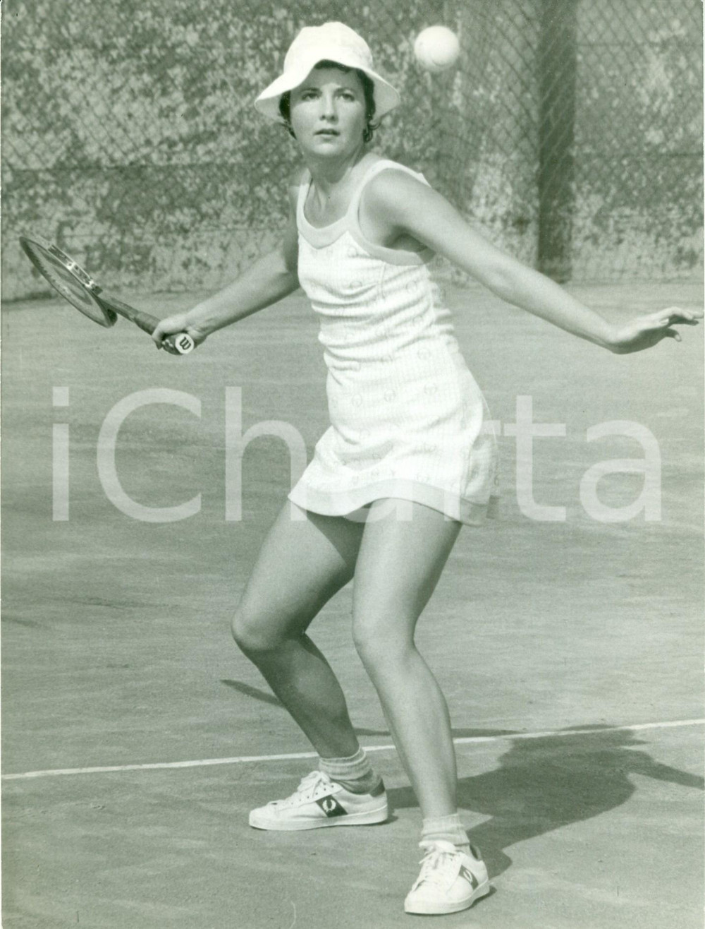 Fotografia d epoca originale 1980 ca TENNIS Tennista Marise KRUGER durante un allenamento Fotografia 1