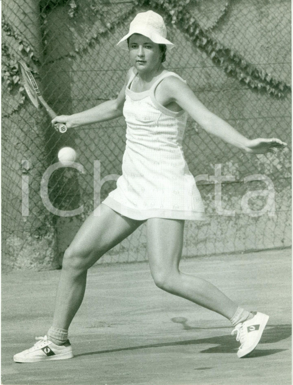 Fotografia d epoca originale 1980 ca TENNIS Tennista Marise KRUGER durante un allenamento Fotografia 1