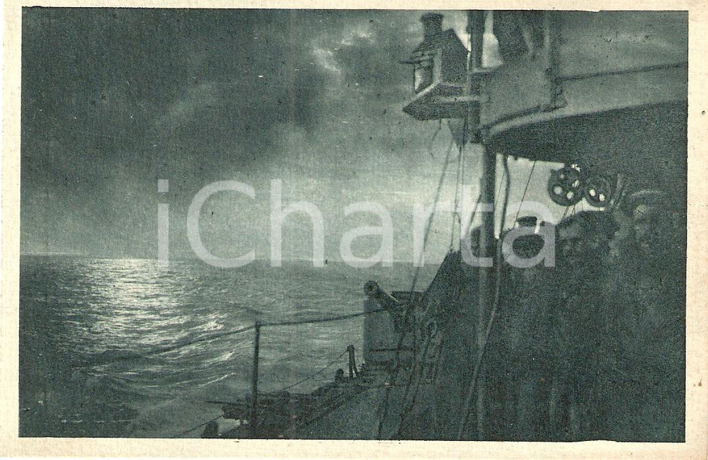 Cartolina originale da collezione 1925 ca REGIA MARINA MILITARE Cacciatorpediniere in crociera Cartolina ANIMATA 1