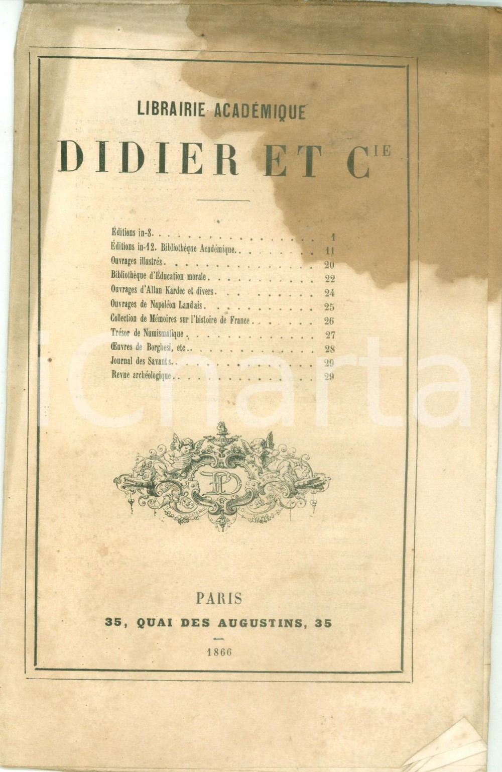 Libro, pubblicazione d epoca 1866 PARIS Librairie Academique DIDIER et C.ie Catalogo DANNEGGIATO 1
