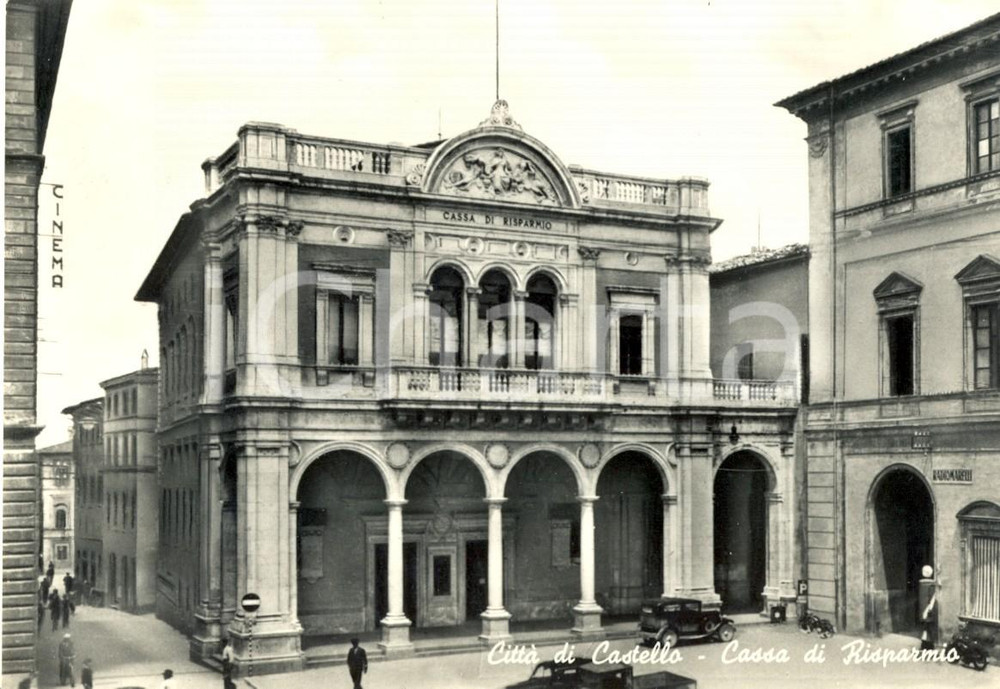Cartolina originale da collezione 1955 CITTÃ€ DI CASTELLO PG Cassa di Risparmio in piazza MATTEOTTI FG VG 1