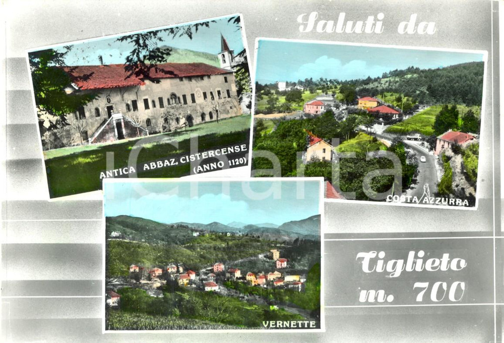 Cartolina originale da collezione 1967 TIGLIETO GE Vedutine di VERNETTE e della COSTA AZZURRA Cartolina FG VG 1