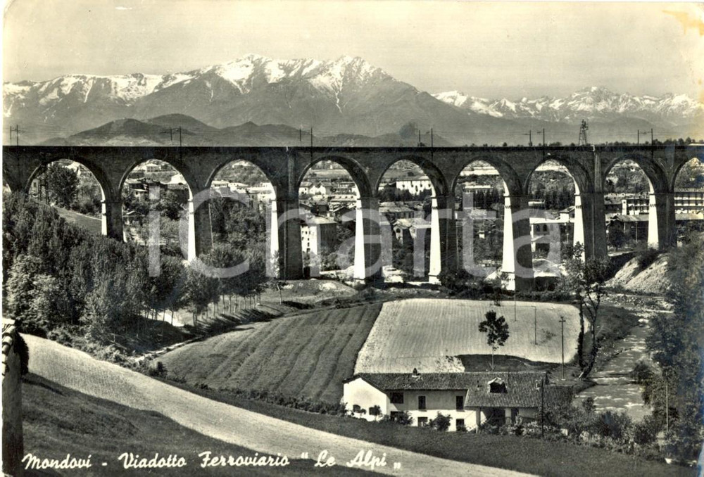 Cartolina originale da collezione 1957 MONDOVI CN Il viadotto ferroviario LE ALPI Cartolina postale FG VG 1
