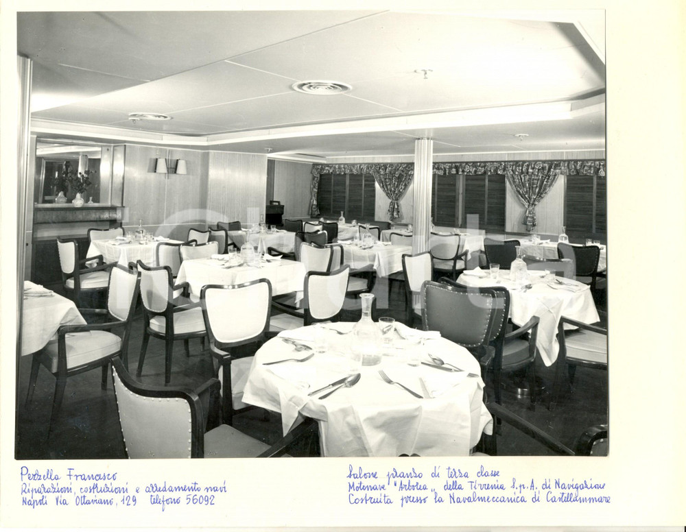 Fotografia d epoca originale 1960 ca TIRRENIA Motonave ARBOREA Salone da pranzo di 3 classe F. PEZZELLA 1