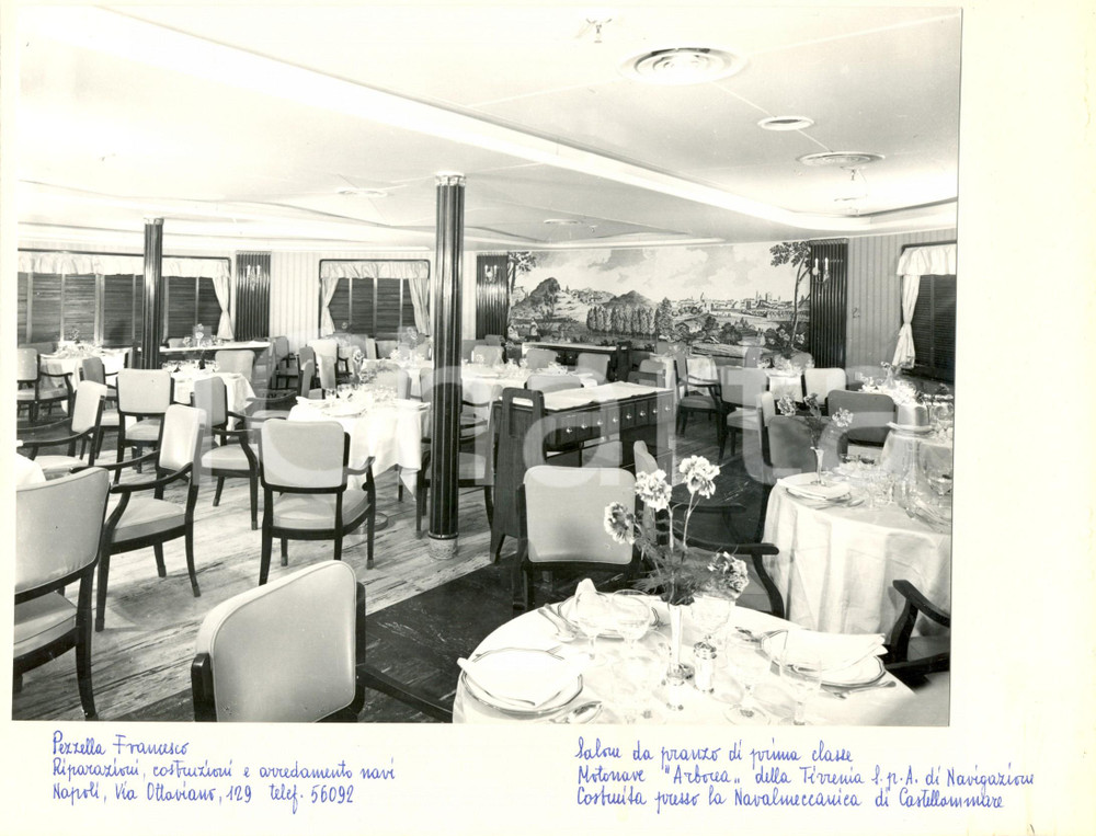 Fotografia d epoca originale 1960 ca TIRRENIA Motonave ARBOREA Salone da pranzo di 1 Francesco PEZZELLA 1