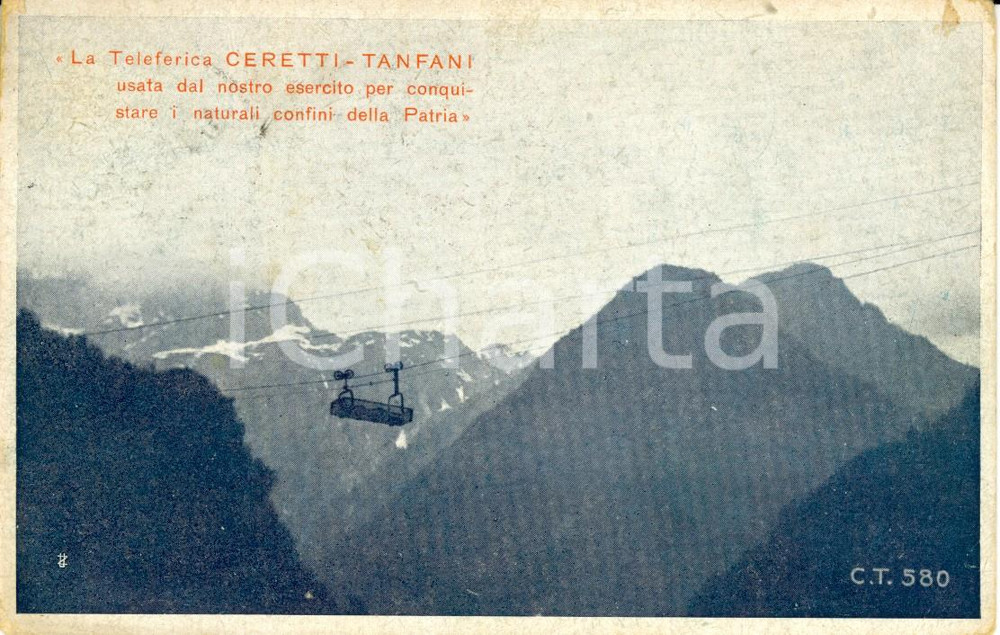 Cartolina originale da collezione 1918 WW1 Teleferica CERETTITANFANI del Regio Esercito per trasporto in quota FP 1